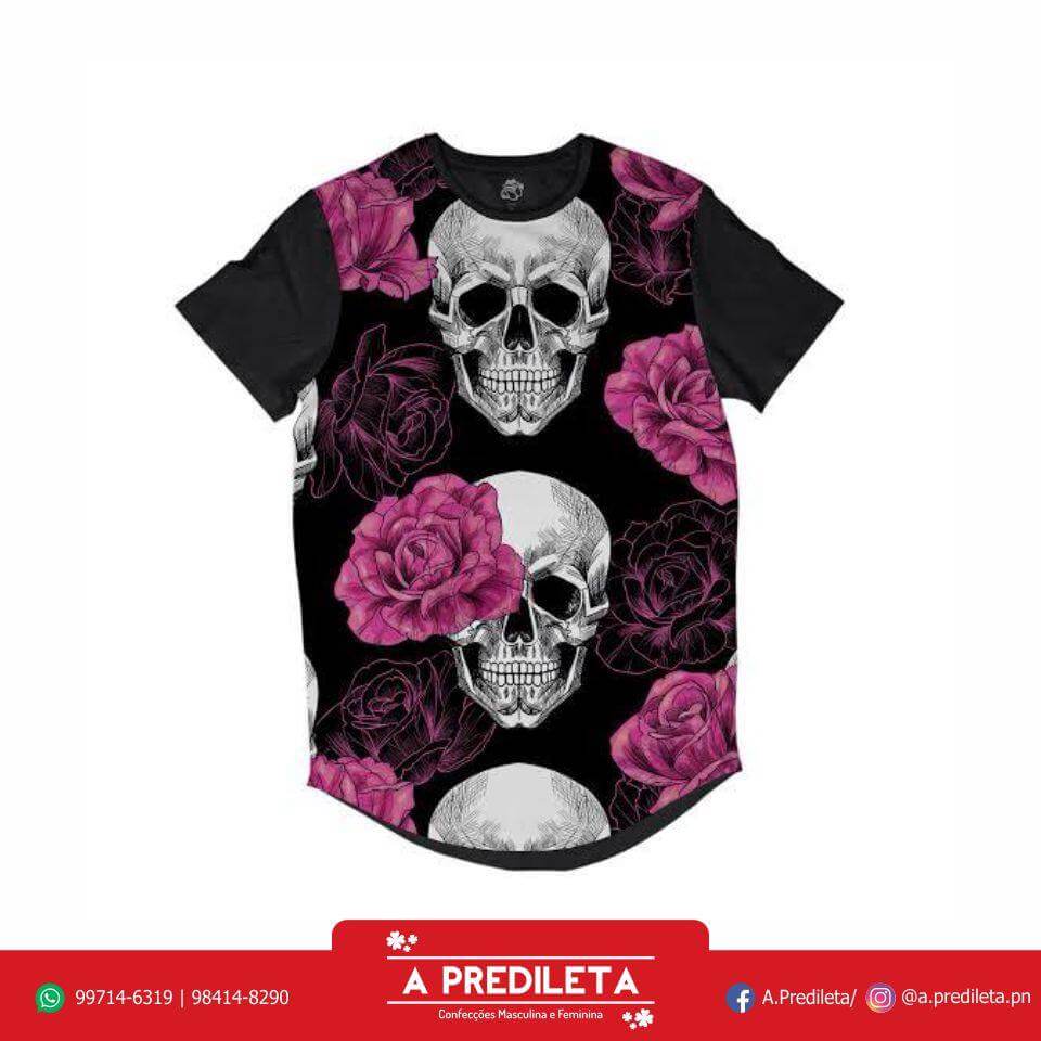 Blusa Estampada Preta e Rosa